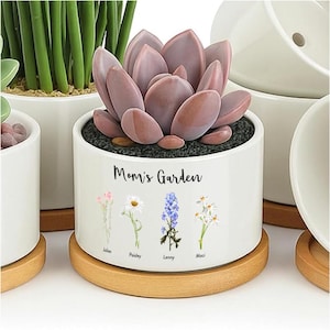 Custom Birth Month Flower Plant Pot, Personalized Mom Garden Planter, Mother’s Day Gift