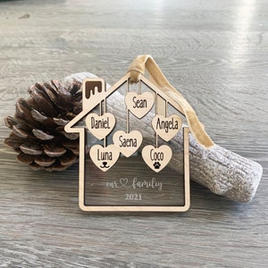 Personalized Family Christmas Ornament, Custom Family Name Ornament, Acrylic House Ornament