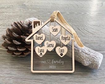 Personalized Family Christmas Ornament, Custom Family Name Ornament, Acrylic House Ornament
