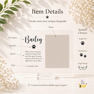Placa conmemorativa para mascotas, regalos personalizados por la pérdida de una mascota, regalo de condolencia para gatos, perros y cualquier otro animal. imagen 8