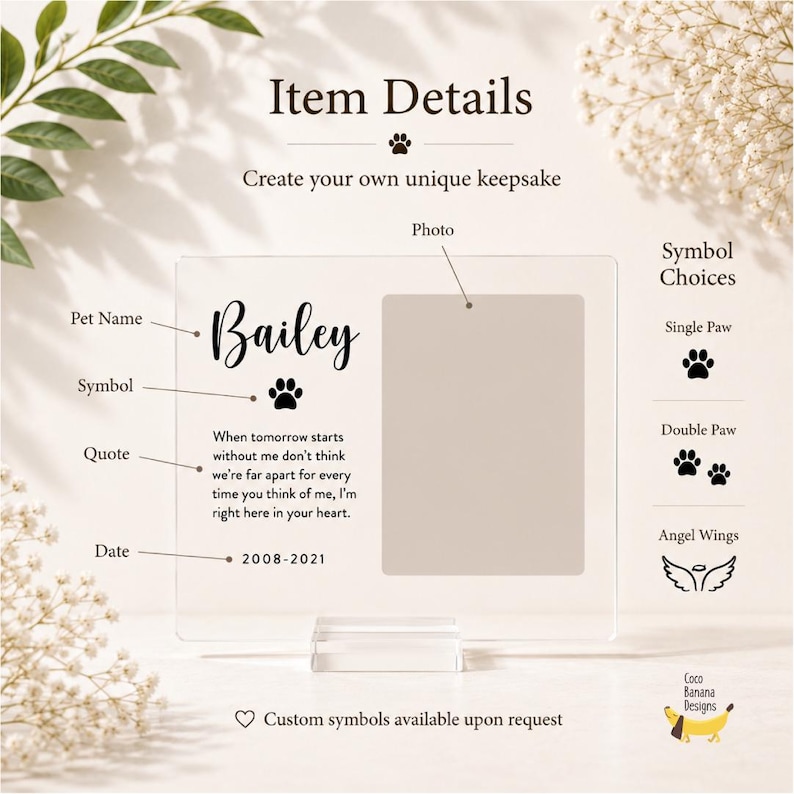 Placa conmemorativa para mascotas, regalos personalizados por la pérdida de una mascota, regalo de condolencia para gatos, perros y cualquier otro animal. imagen 8