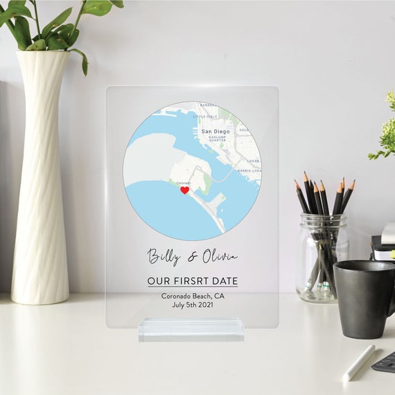 Custom Map Plaque Our First Date First Kiss First Ride Custom Acrylic Sign  Personalized Acrylic Map Place Map Sign 