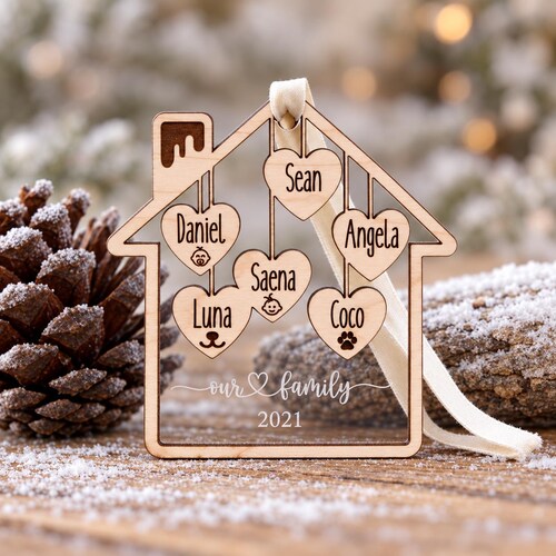 Personalized Family Christmas Ornament, Custom Family Name Ornament, Acrylic House Ornament