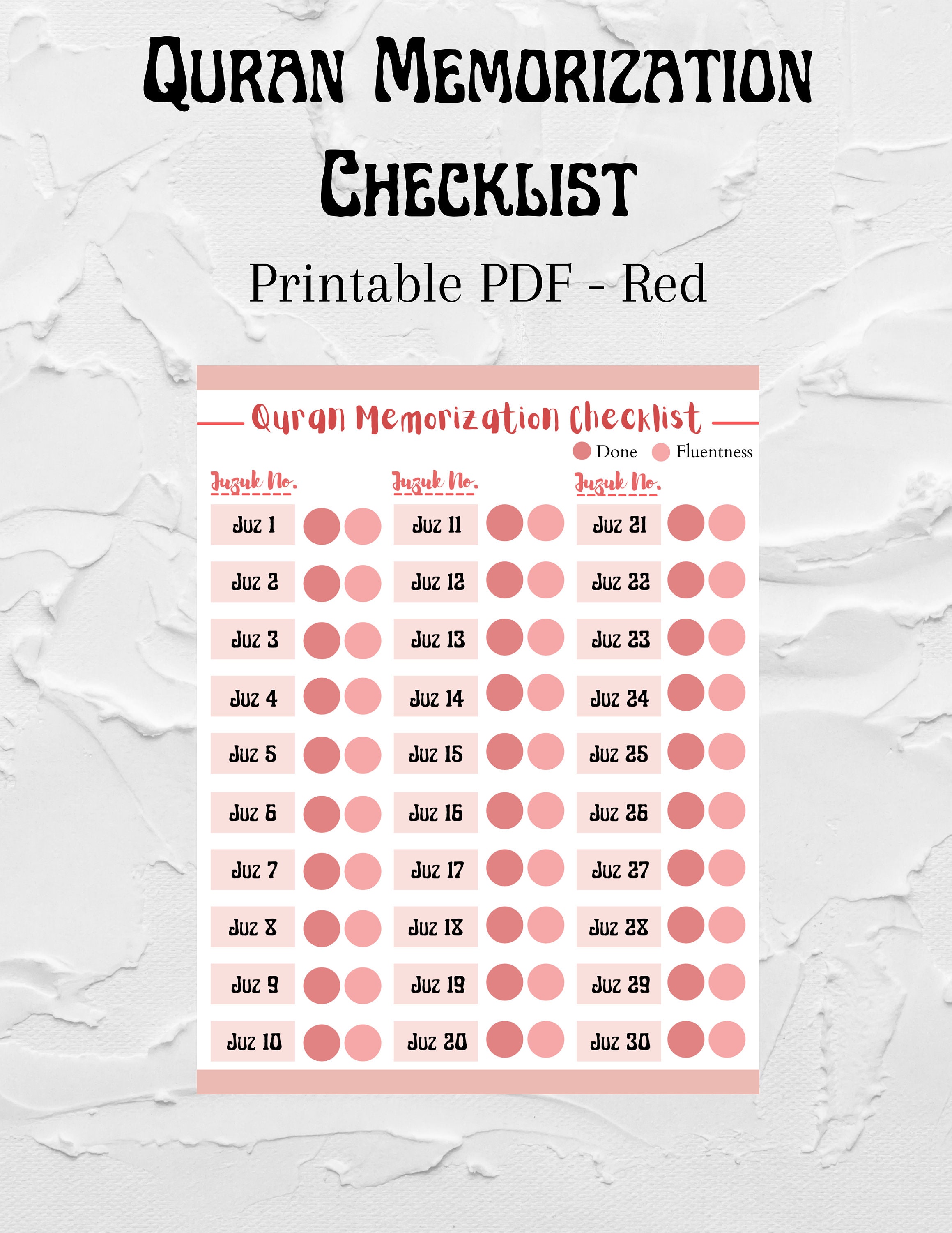 Quran Memorization Checklist Quran Memorization Quran Etsy