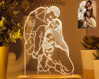 Gepersonaliseerde lamp met foto, cadeau voor moederdag, nachtlamp met boodschap, gepersonaliseerde 3d lamp met illustratie.