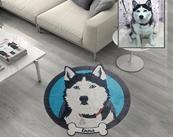 Custom pet portrait rug gift for pet lovers, personalized pet rug as a dog lover gift idea, dog area rug personalized gift.