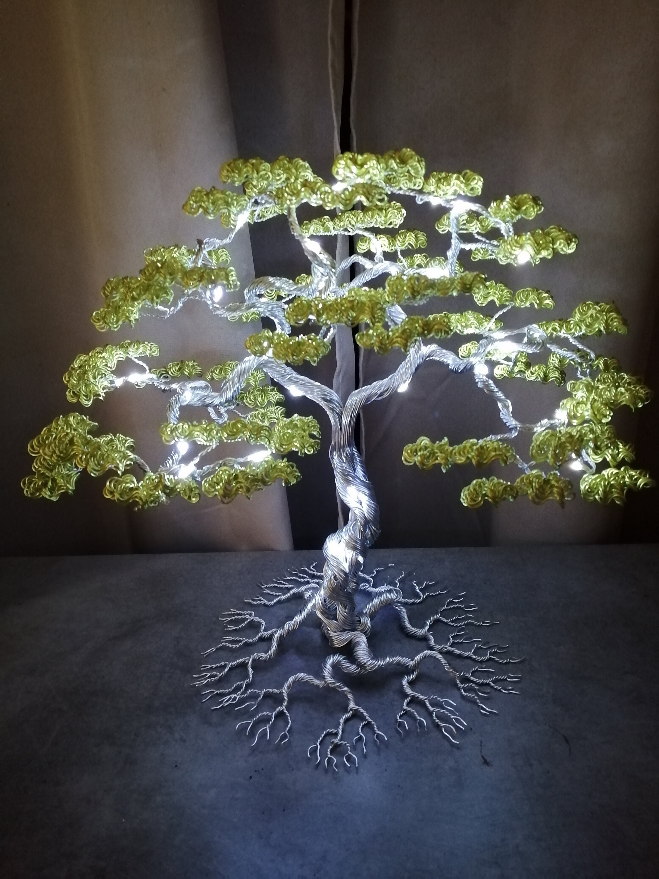 Luminous Bonsai Tree Aluminum Wire Sculpture 