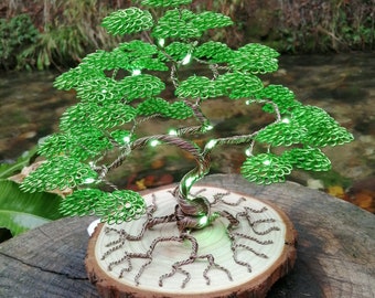 Bonsai tree illuminated aluminum wire sculpture