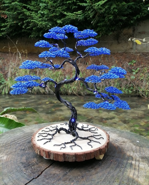 Escultura de árbol bonsái de alambre artificial grande con maceta de  cerámica, alambre de aluminio y