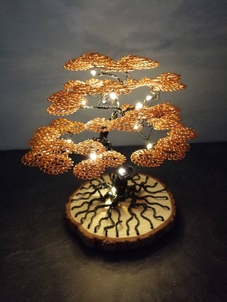Luminous Bonsai tree sculpture aluminum wire