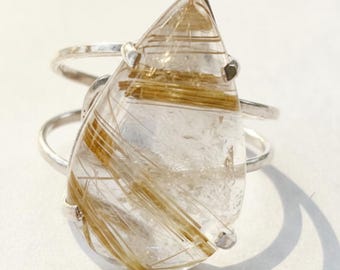 AAA Gold Rutilated Quartz |925| Tear Statement Ring |Adjustable | Direct from Brazil