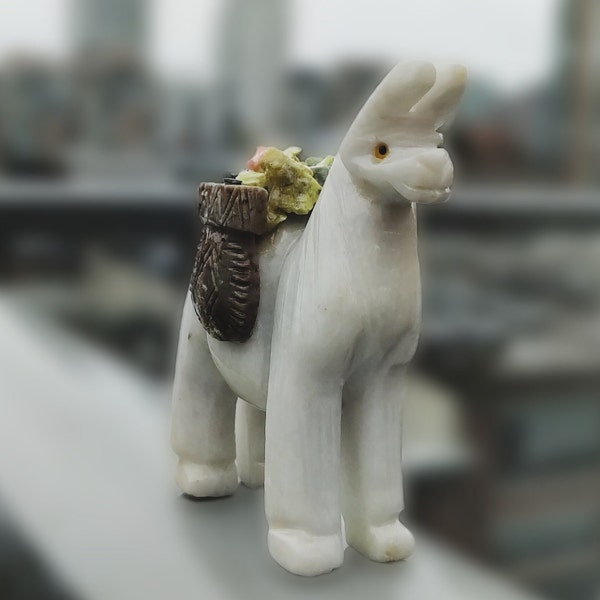 130 g  3"  Llama with stones in backpack -  Sculpture - Peru