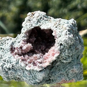 5- Pink Amethyst Geode- Rough-  Brazil, Natural- 5 of 6 External celadonite