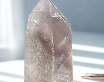 Lemurian Lithium Phantom Quartz Tower - Rare, Partially polished, handmade, Purple phantom inclusions