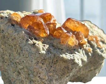Raw Spessartine Garnet Cluster Specimen, Orange Red Crystals from Pakistan
