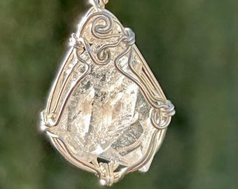 Herkimer Diamond Quartz Pendant - Sterling Silver Wrap, Mined in USA