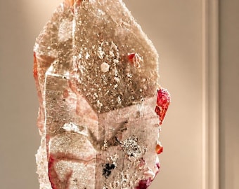 Natural Quartz Point with Tourmaline Gems, Tabular Elestial Growth & Lepidolite Dusting- 500g - Brazil