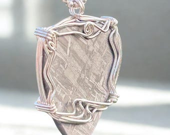Muonionalusta Meteorite Guitar Pick Pendant: 925 Sterling Silver Wrap Sweden
