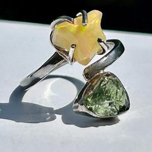 2- Unisex ADJ  Stunning Raw Ethiopian Opal and Green Chrome Diopside  925 Statement Ring -2 of 2