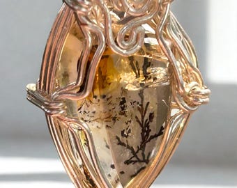 Sterling Silver Wire Wrapped Golden Healer Dendritic Quartz Pendant: Herkimer Diamond