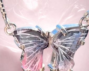 Butterfly Tourmaline Necklace - Sterling Silver Pendant, Pink Purple Siberite Gemstone