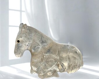 Vintage Brazilian Very Light Citrine Quartz Horse Sculpture: Hand Carved Artist Estate 370g
