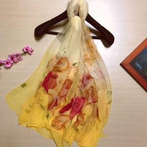 Floral Shawl Flower Printing Scarf Silk Like  Chiffon Beach Scarf -four season,  travel gift
