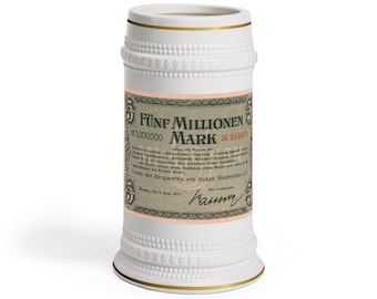 Vintage 1923 Allemagne monnaie cinq millions de reichsbanknote Marc Ceramic Finance 22z chope de bière