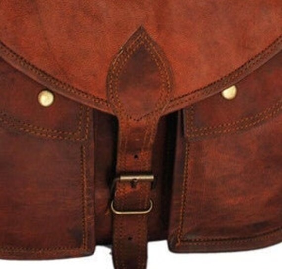 Women's Vintage Leather Shoulder Bag Side Saddle Brown Purse Genuine Handmade 