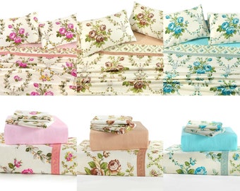 Floral Sheet Set Olivia 100% Brushed Cotton Thermal Flannelette Fitted Sheet Set Flat Sheet & Pillowcases Bedding Set