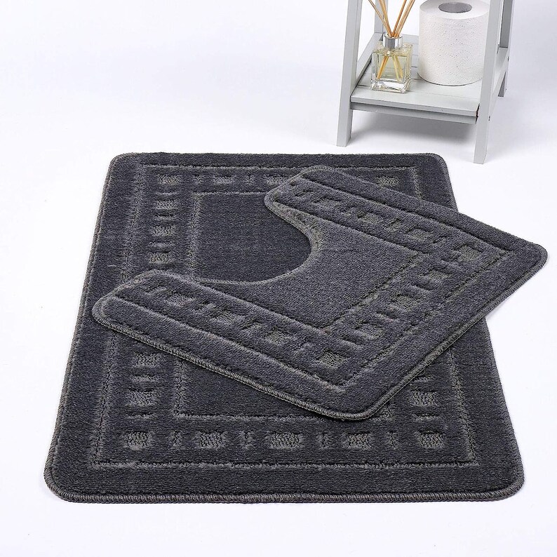 Diem Square 2 Piece Bath Mat & Pedestal Set Non Slip Extra Absorbent