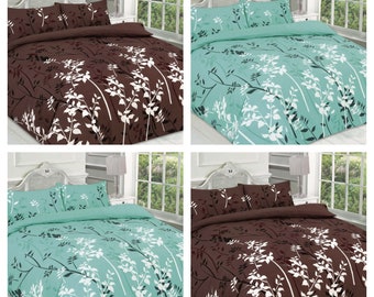 4 Pcs Kaylee Leaves Complete Duvet Cover Set With Valance Sheet & Pillowcase