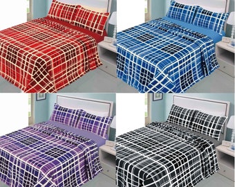 Evan Check Flannelette Sheet Set Brushed Cotton Fitted Flat Sheet & Pillowcase