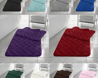 Block Bricks Memory Foam Bath Mat Set Non Slip Pedestal Set Absorbent 100% Memory Foam Bathroom Toilet Mat Rug Set