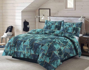 Arlo Triangles Geometric Reversible Easy Care Printed Duvet Cover Bedding Set