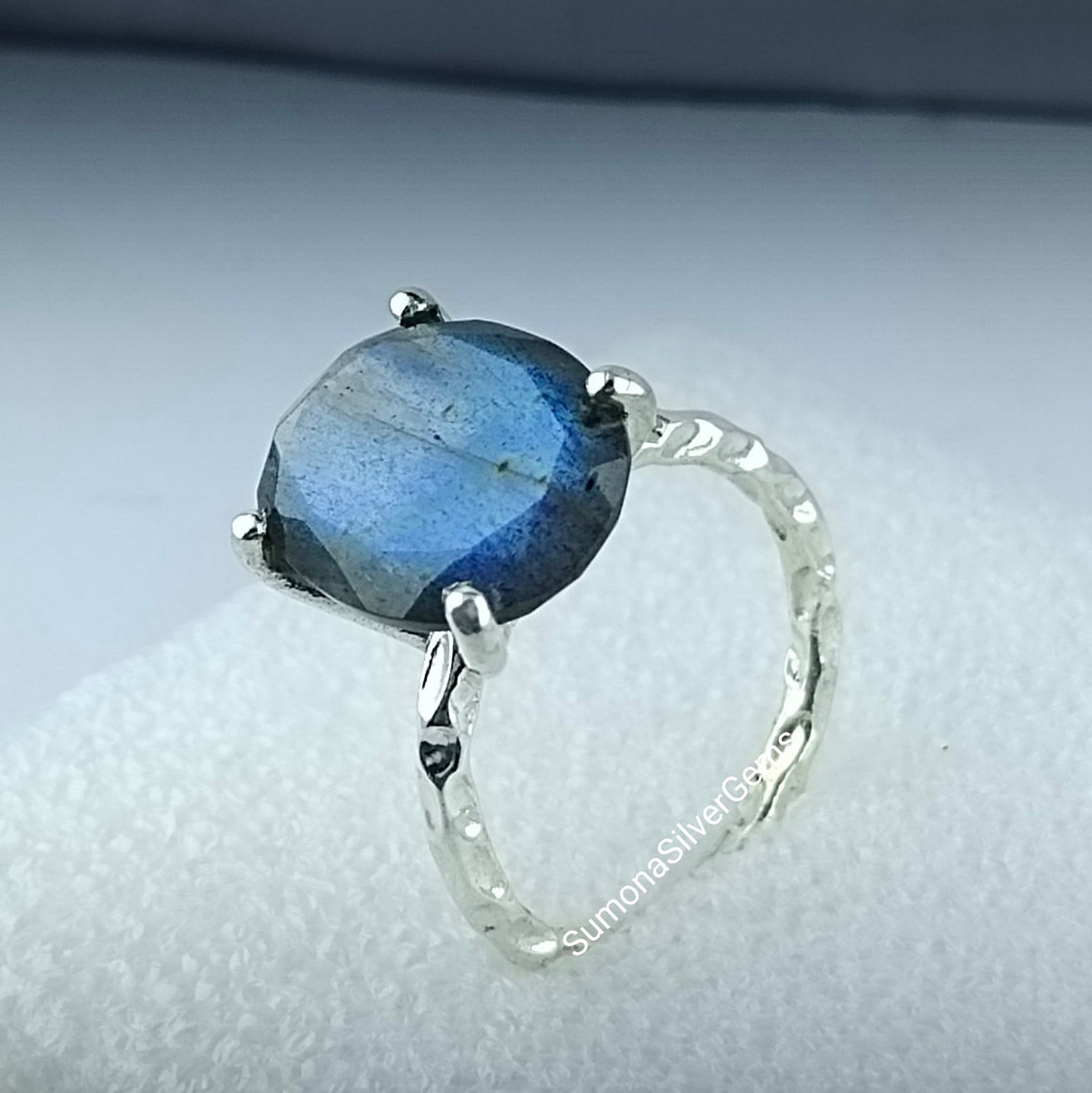 Labradorit Ring Sterling Silber Labradorit Ring Gehämmerter Etsy