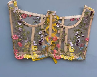 Corset, Corset flower, Embroidery Floral Corset, Retro Style corset, Floral Corset Under Bust Lace