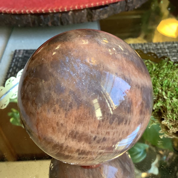 Rare Top Grade Flashy Peach Moonstone sphere from Brazil