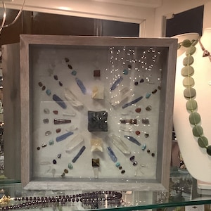 Handmade one-of-a-kind crystal grid shadow box Art by Bella .  “ light body activation”