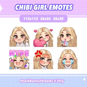 Cute Chibi Girl Twitch Discord Emote Pack | Gaming | Streaming | Blonde Hair | Brown Eyes