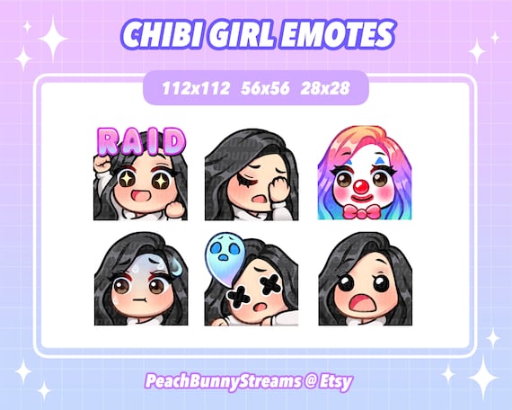 Cute Chibi Girl Twitch Discord Emote Pack (Set 3) | Gaming | Streamer Streaming| Kawaii Funny | Side Part | Black Hair | Dark Brown Eyes