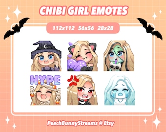 Halloween Chibi Girl Twitch Discord Emote Pack | Spooky Season | Witch | Gaming | Streaming | Blonde Hair | Blue Eyes