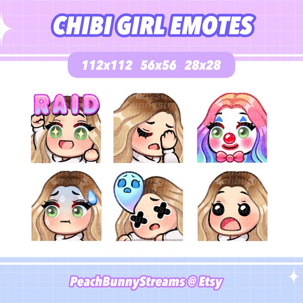 Cute Chibi Girl Twitch Discord Emote Pack (Set 3) |Gaming|Streaming| Kawaii Funny|Middle Part| Blonde Hair Brown Roots Ombre| Green Eyes