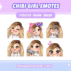 Cute Chibi Girl Twitch Discord Emote Pack (Set 2) | Gaming | Streamer | Kawaii Funny | Side Part | Blonde Hair Brown Roots| Brown Eyes