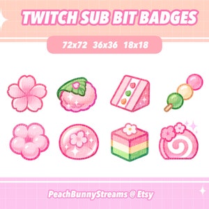 Sakura Desserts Twitch Sub Bit Cheer Badges / Pink Cherry Blossom Japanese Snacks / Mochi Dango / Streamer / Stream / Cute Kawaii / Youtube