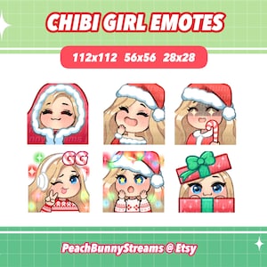 Christmas Chibi Girl Twitch Discord Emote Pack (Set 2) | Gaming | Streaming | Holiday | Blonde Hair | Sidepart | Blue Eyes