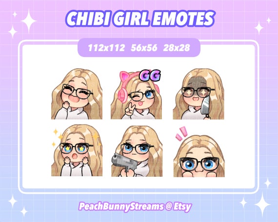 Cute Chibi Girl Twitch Discord Emote Pack set 2 Gaming Streamer