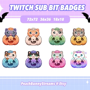 Katze Kürbis Halloween Twitch Sub Badges Pack | Bit Cheer Badges | Gruselige | Herbst | Streamer | Stream | Süßes Kawaii Neko | Youtube