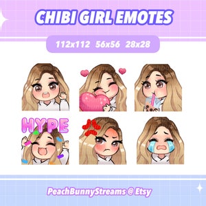 Cute Chibi Girl Twitch Discord Emote Pack | Gaming | Streamer | Kawaii Funny | Side Part | Blonde Hair Brown Roots| Brown Eyes