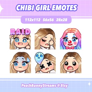 Cute Chibi Girl Twitch Discord Emote Pack (Set 3) |Gaming|Streaming| Kawaii Funny|Middle Part| Blonde Hair Brown Roots Ombre| Blue Eyes